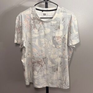 VRST Mens Large Floral Abstract Pocket T-Shirt Grey Pink Short Sleeve Crewneck